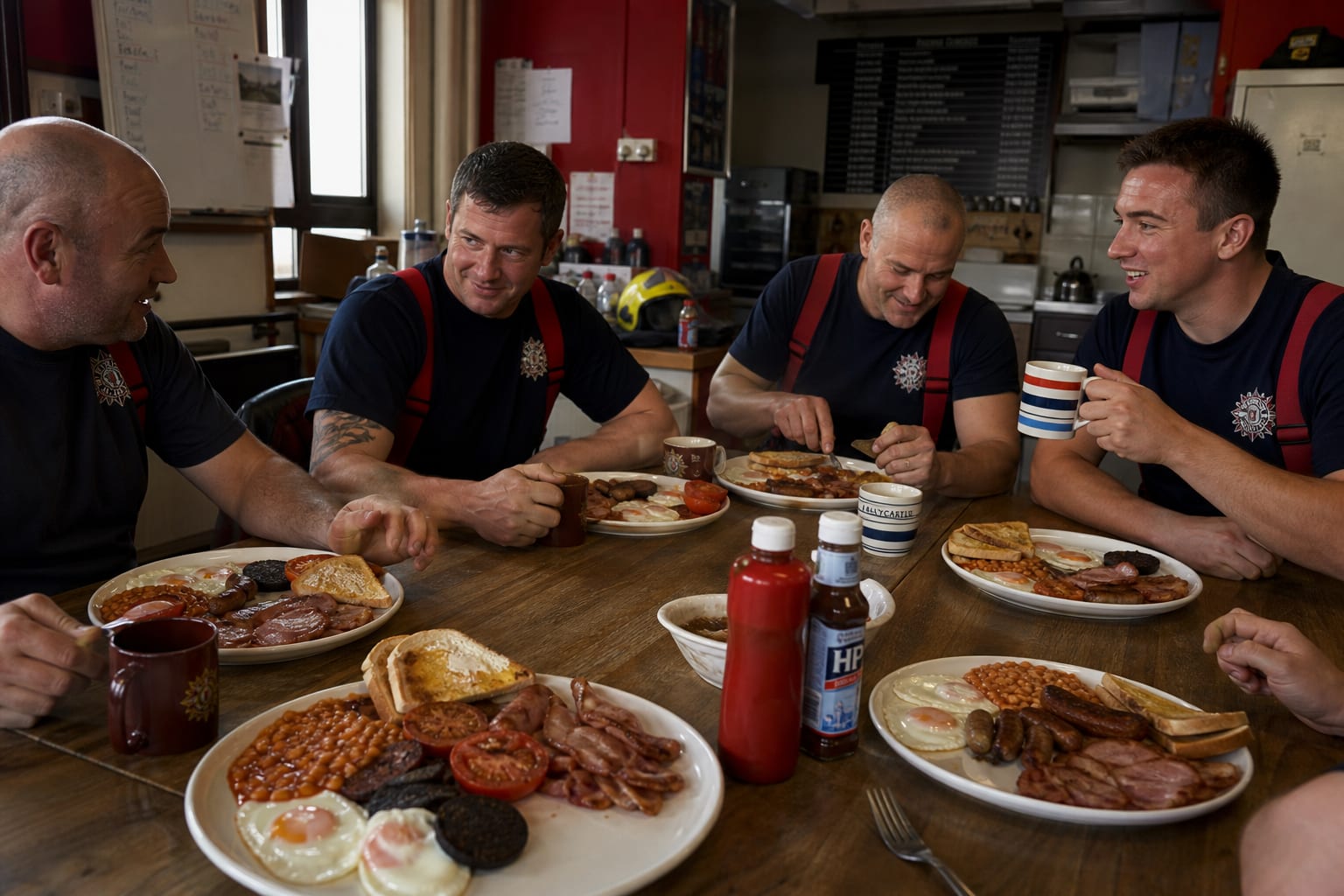 Full Irish breakfast fry-up with bacon, sausage, black pudding, and fried eggs