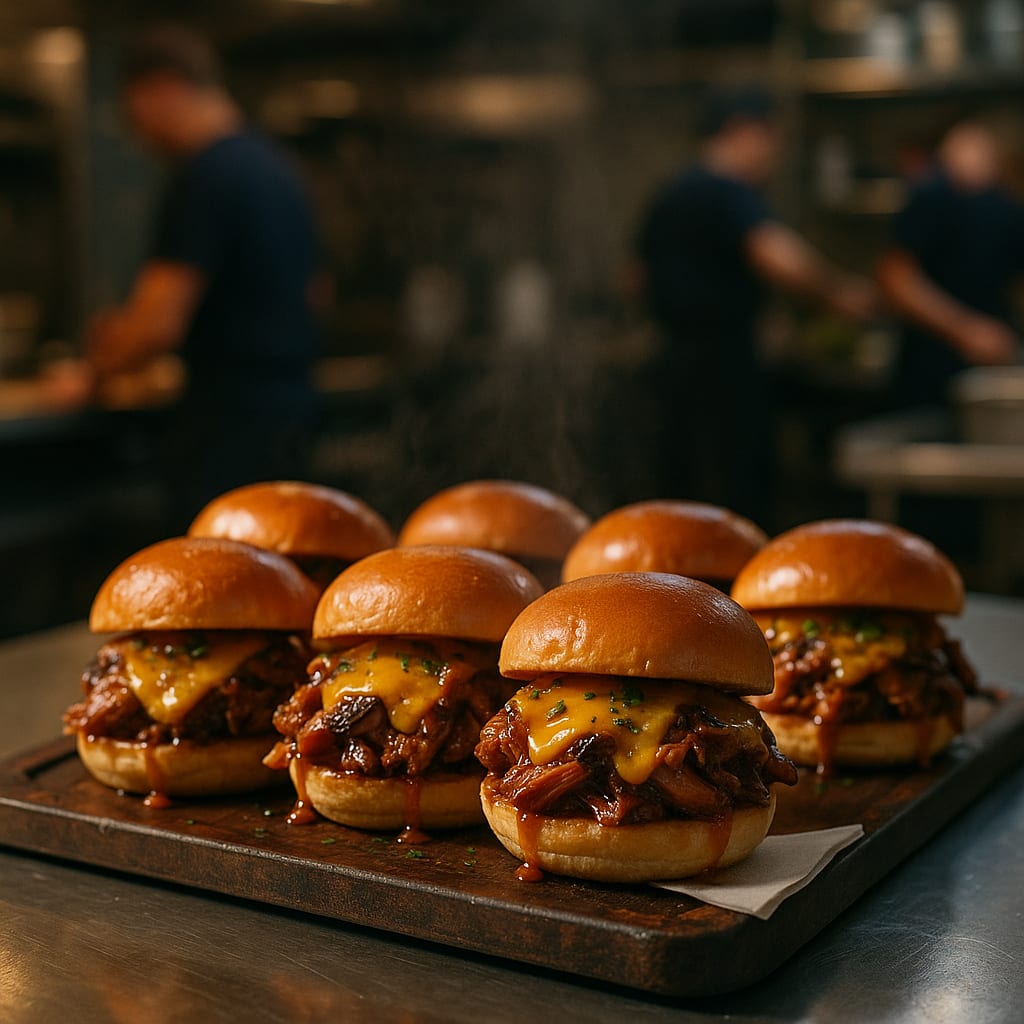 BBQ Chicken Sliders — slider rolls and cheese