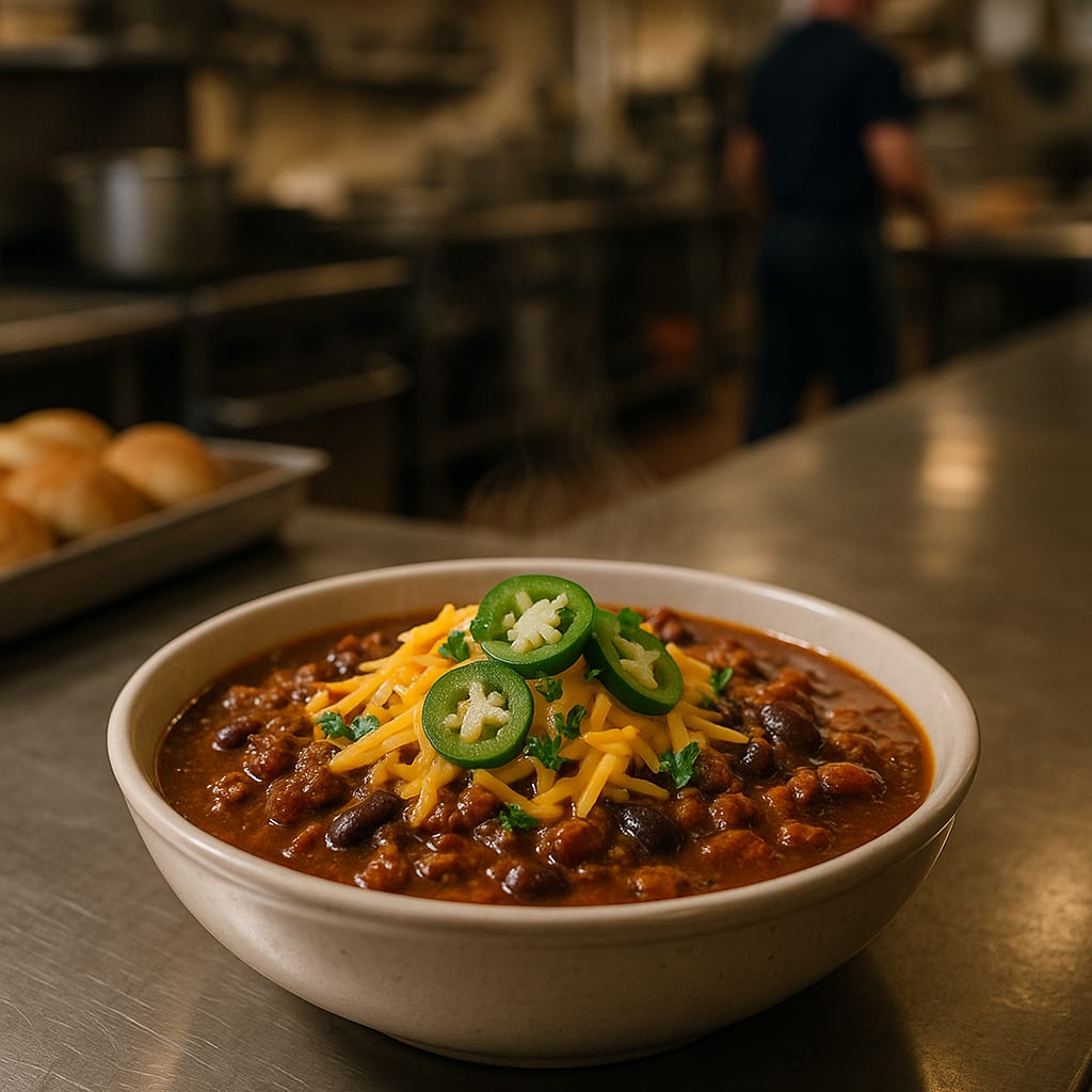 Firehall Chili — shredded cheddar, jalapeño slices, and cilantro