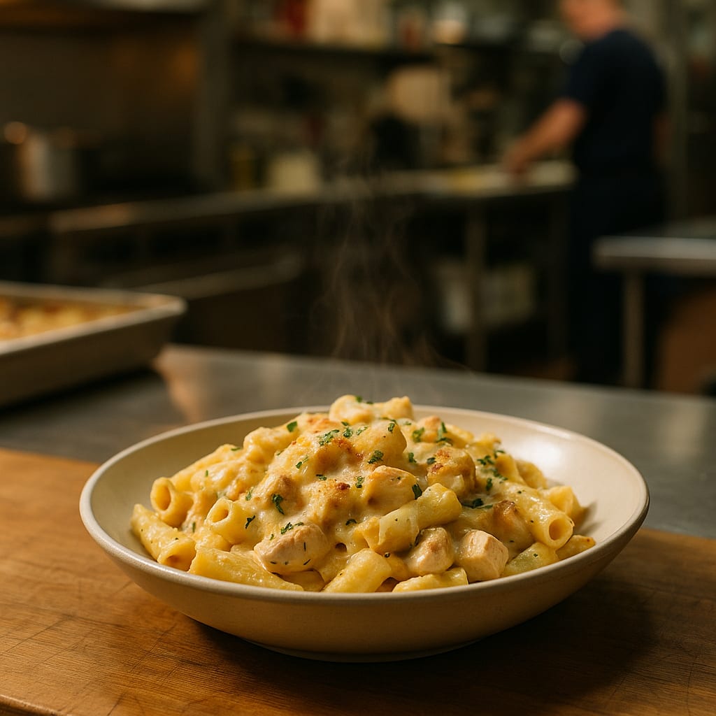 Chicken Alfredo Bake — penne, parsley, and cheese sauce