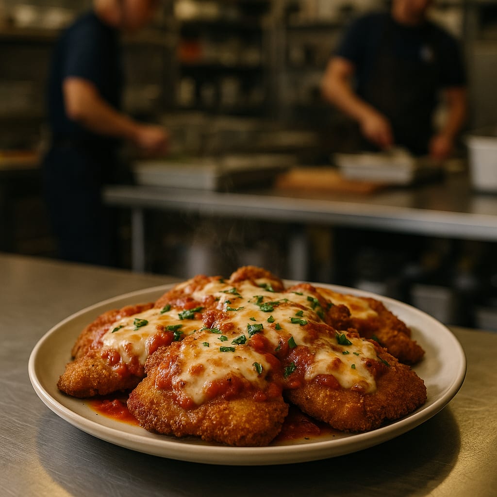 Crispy Chicken Cutlets Marinara — panko breadcrumbs, marinara sauce, fresh mozzarella, and parmesan