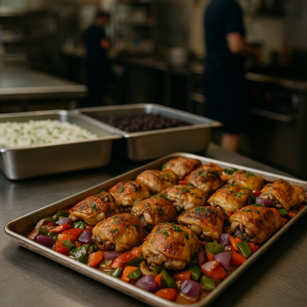 Honey Lime Chicken Tray — bone-in chicken thighs, red bell pepper, green bell pepper, and red onion