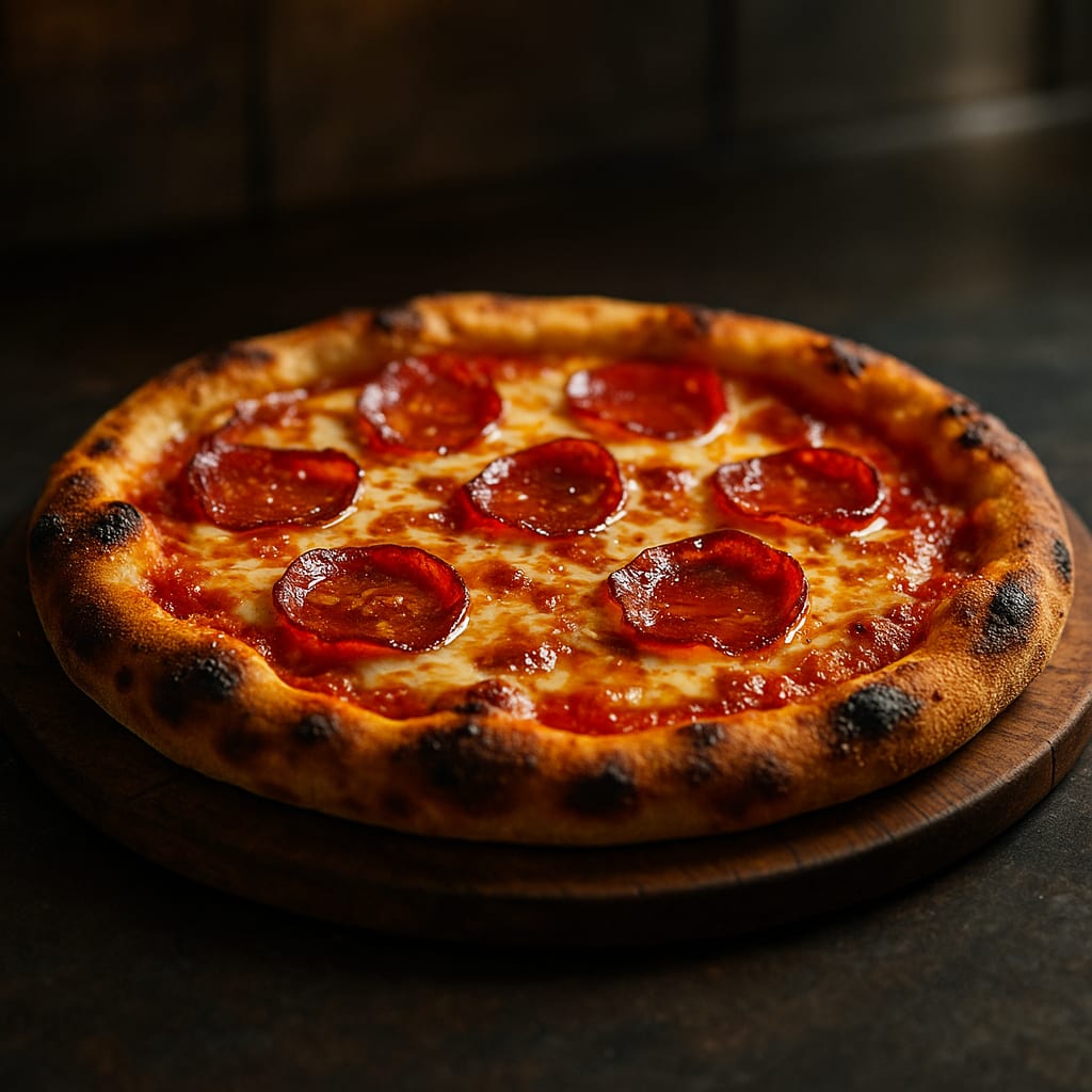 Hot Honey Soppressata Pizza — pizza crust, crushed tomatoes, and fresh mozzarella