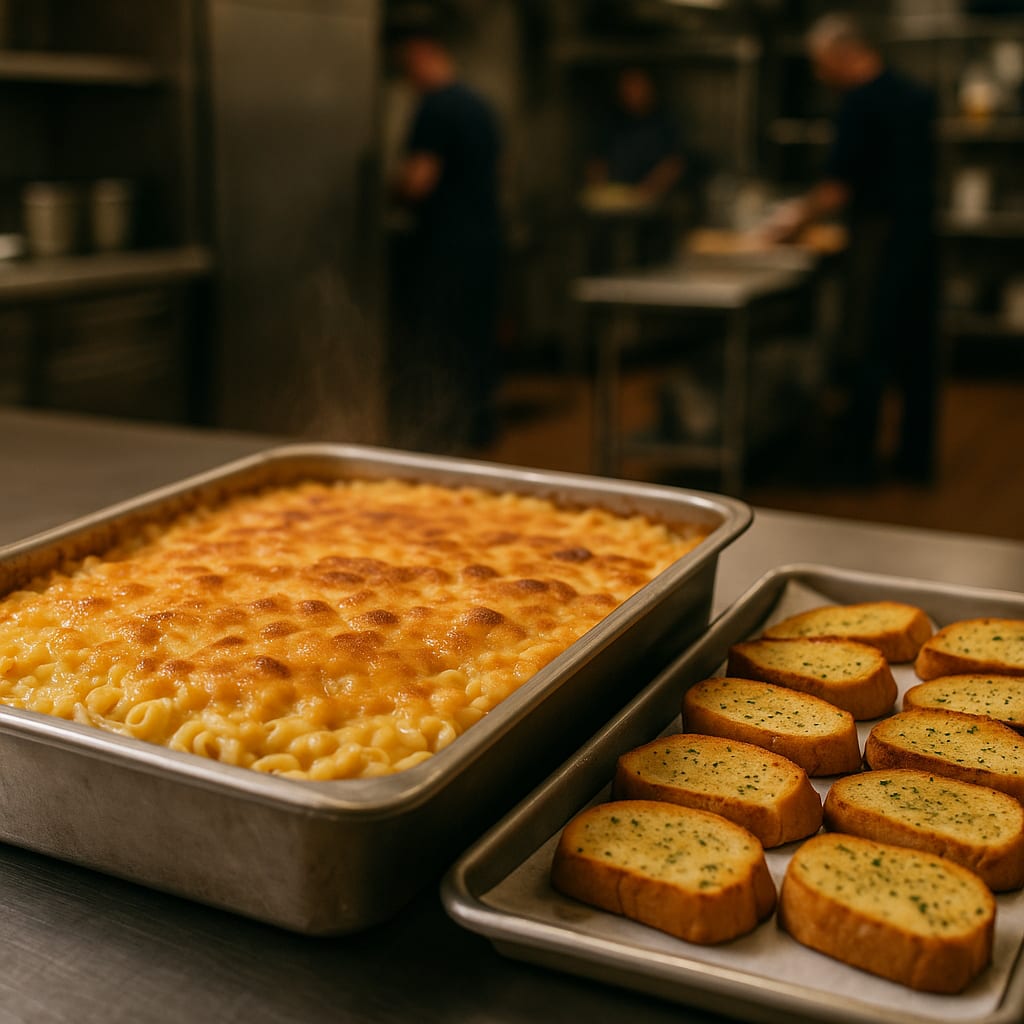 Baked Mac and Cheese — garlic bread