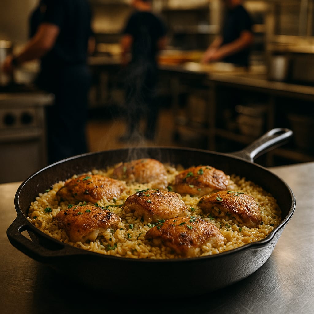 Chicken and Rice — bone-in chicken thighs, long-grain white rice, and fresh parsley