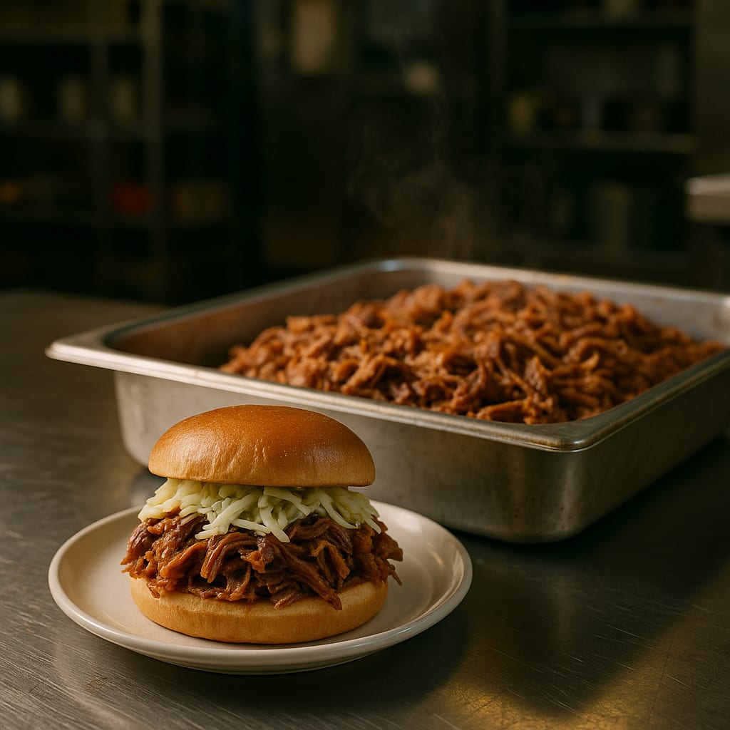 Carolina-Style Pulled Pork Sandwiches — brioche bun and coleslaw