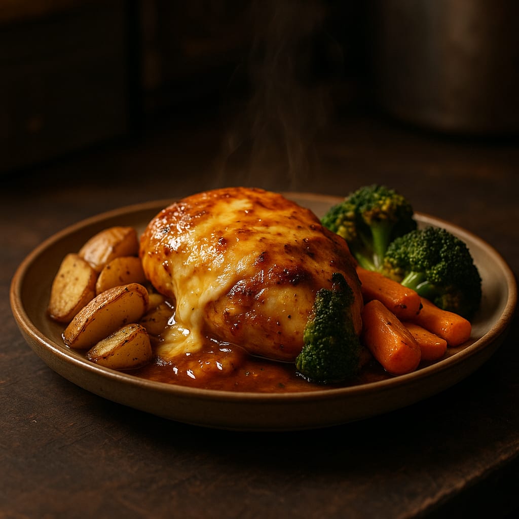 Sheet Pan Parmesan-Dijon Chicken Thigh Dinner — crispy Parmesan crust, Dijon potatoes, and green beans on one pan
