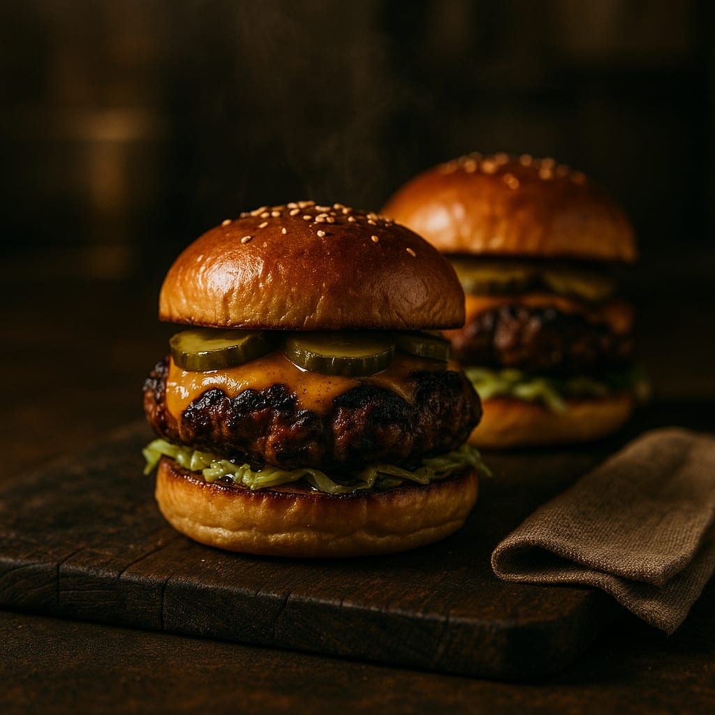 Slider Bar — slider buns, ground beef, american cheese slices, dill pickle chips, and iceberg lettuce