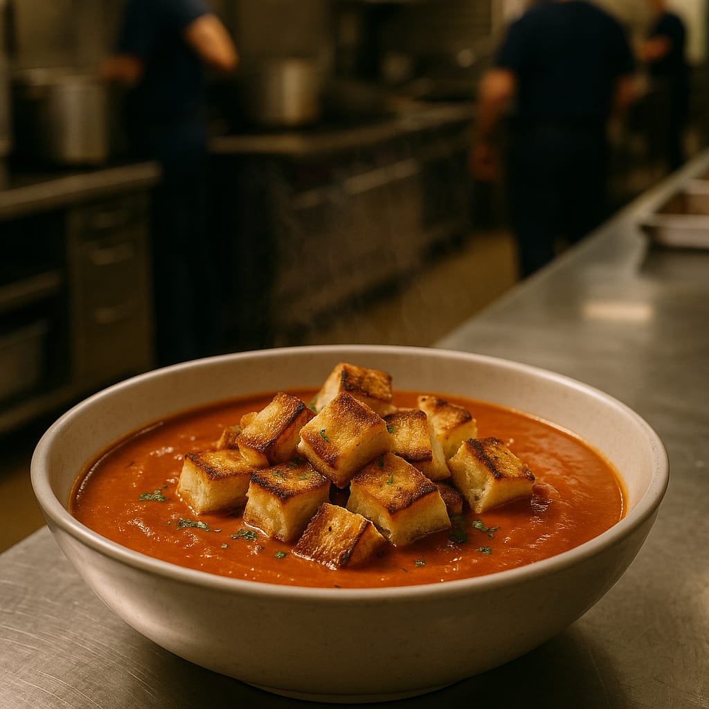Tomato Soup with Grilled Cheese Croutons