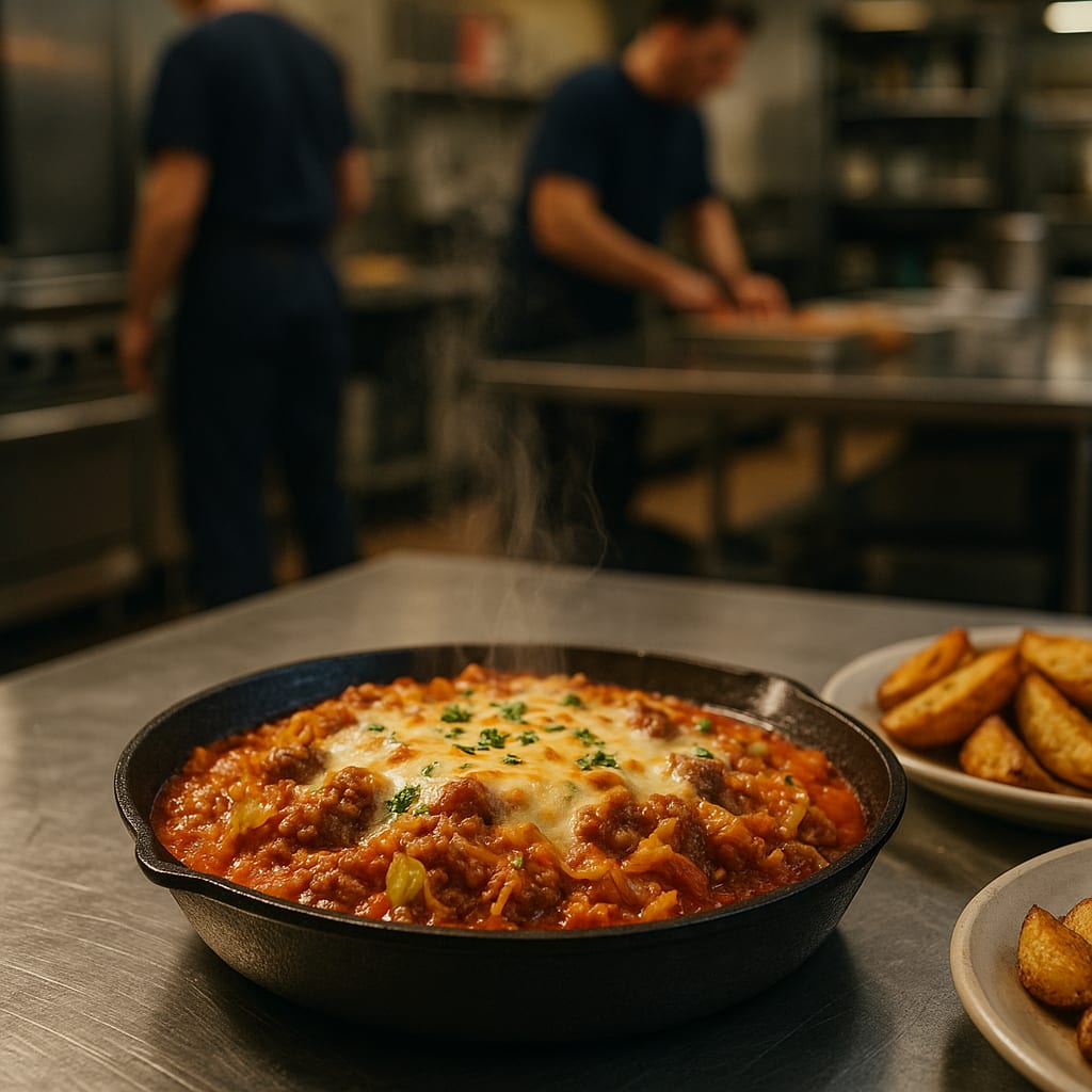 Unstuffed Cabbage Roll Skillet — ground beef, tomato sauce, and melted cheese