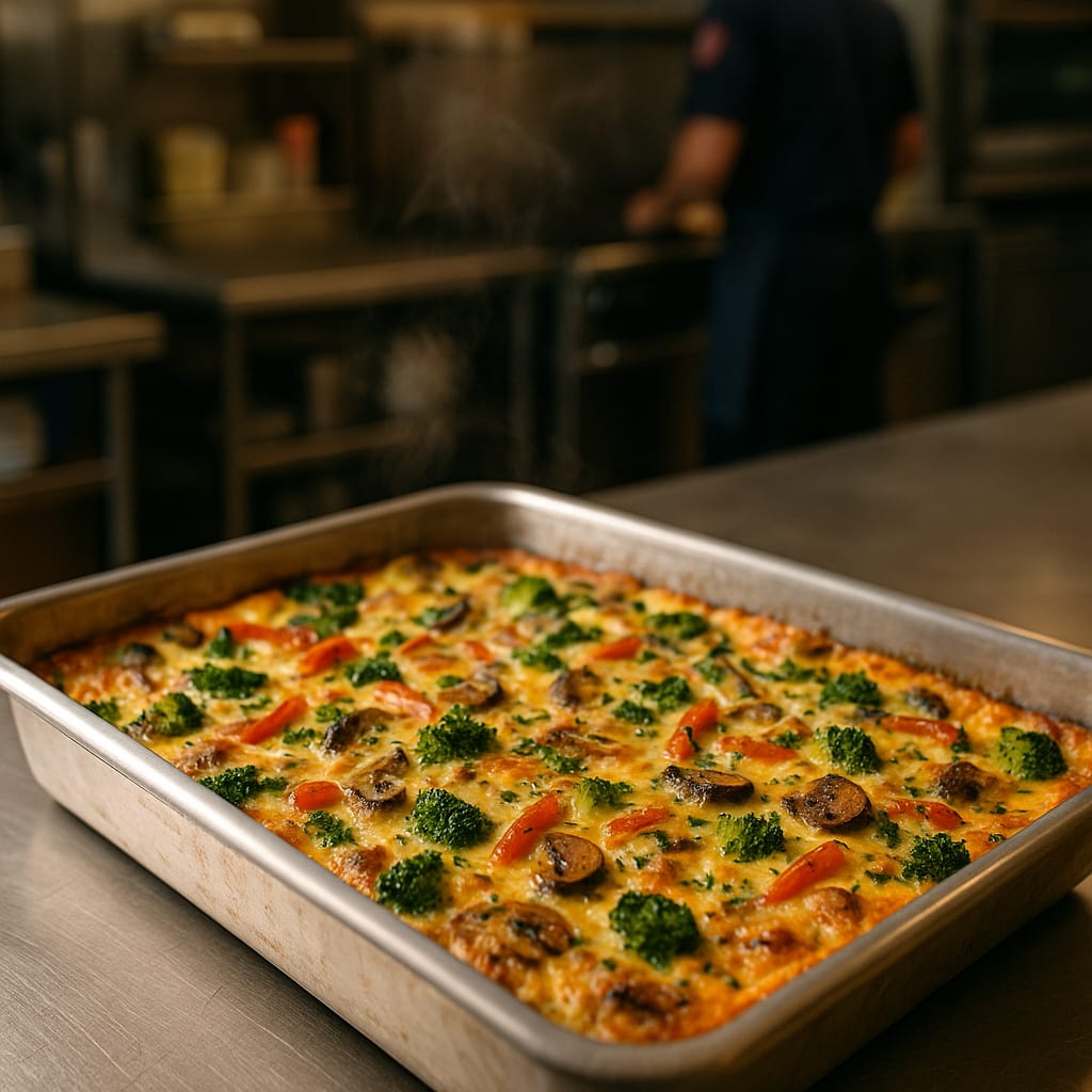 Baked veggie egg casserole with spinach, bell pepper, and feta