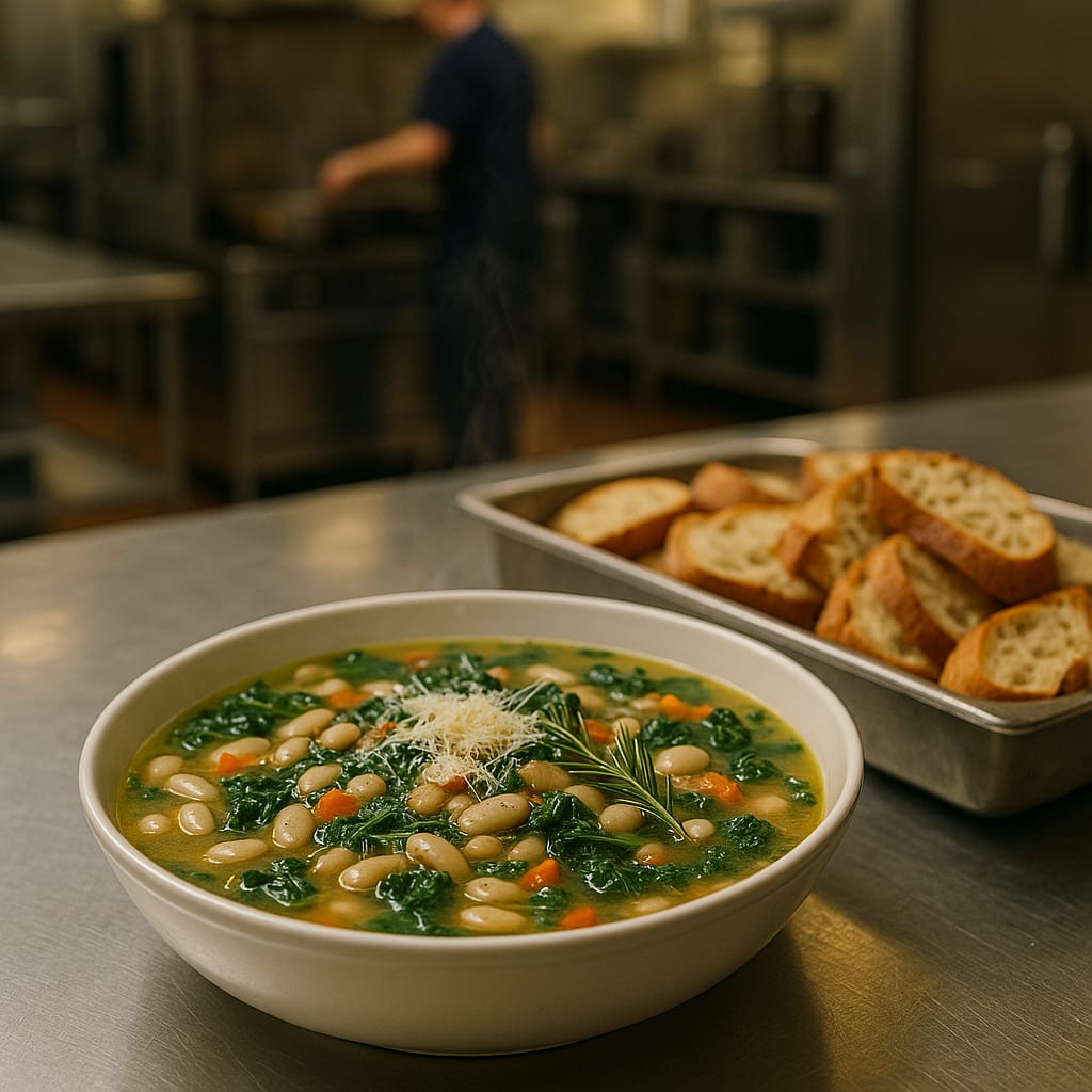 White Bean and Kale Soup — cannellini beans, carrots, rosemary, and parmesan