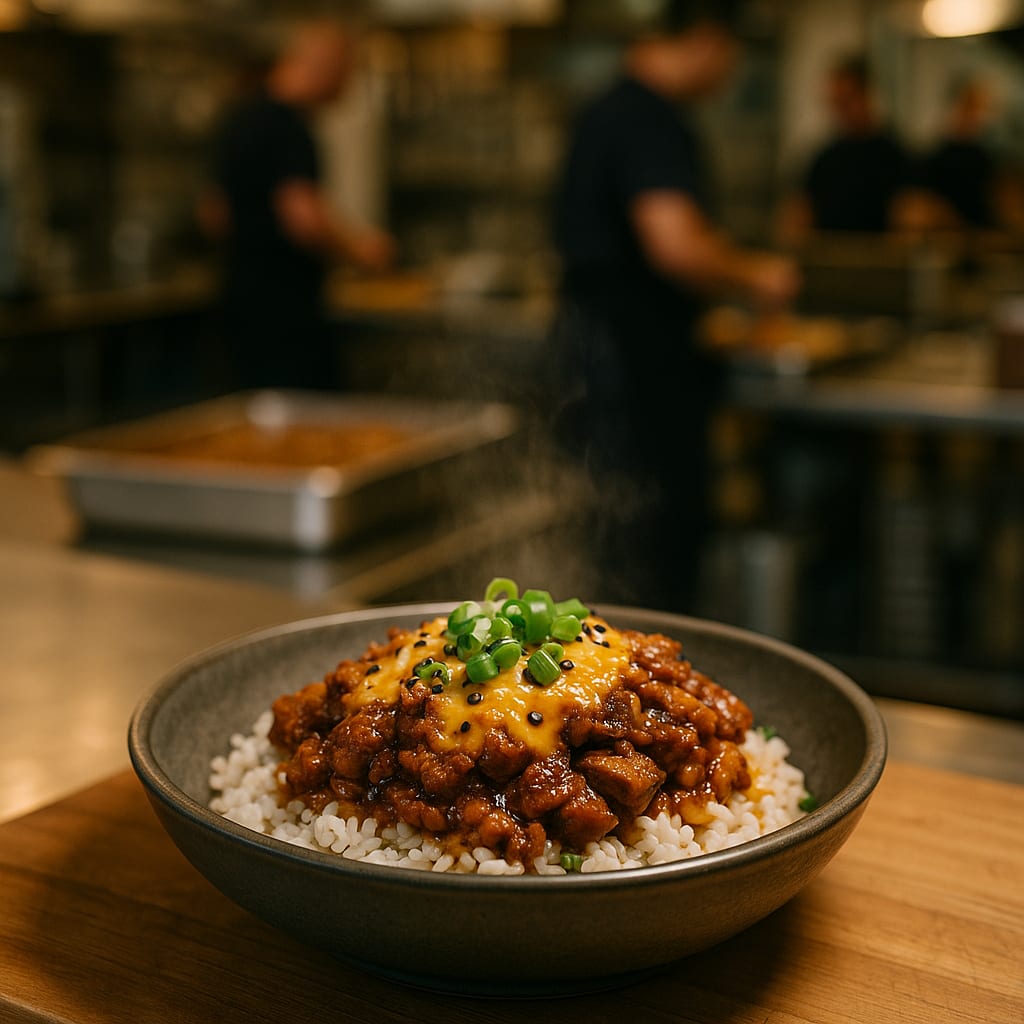 Burrito Bowl Bar Night — rice, pork, cheese, and green onions