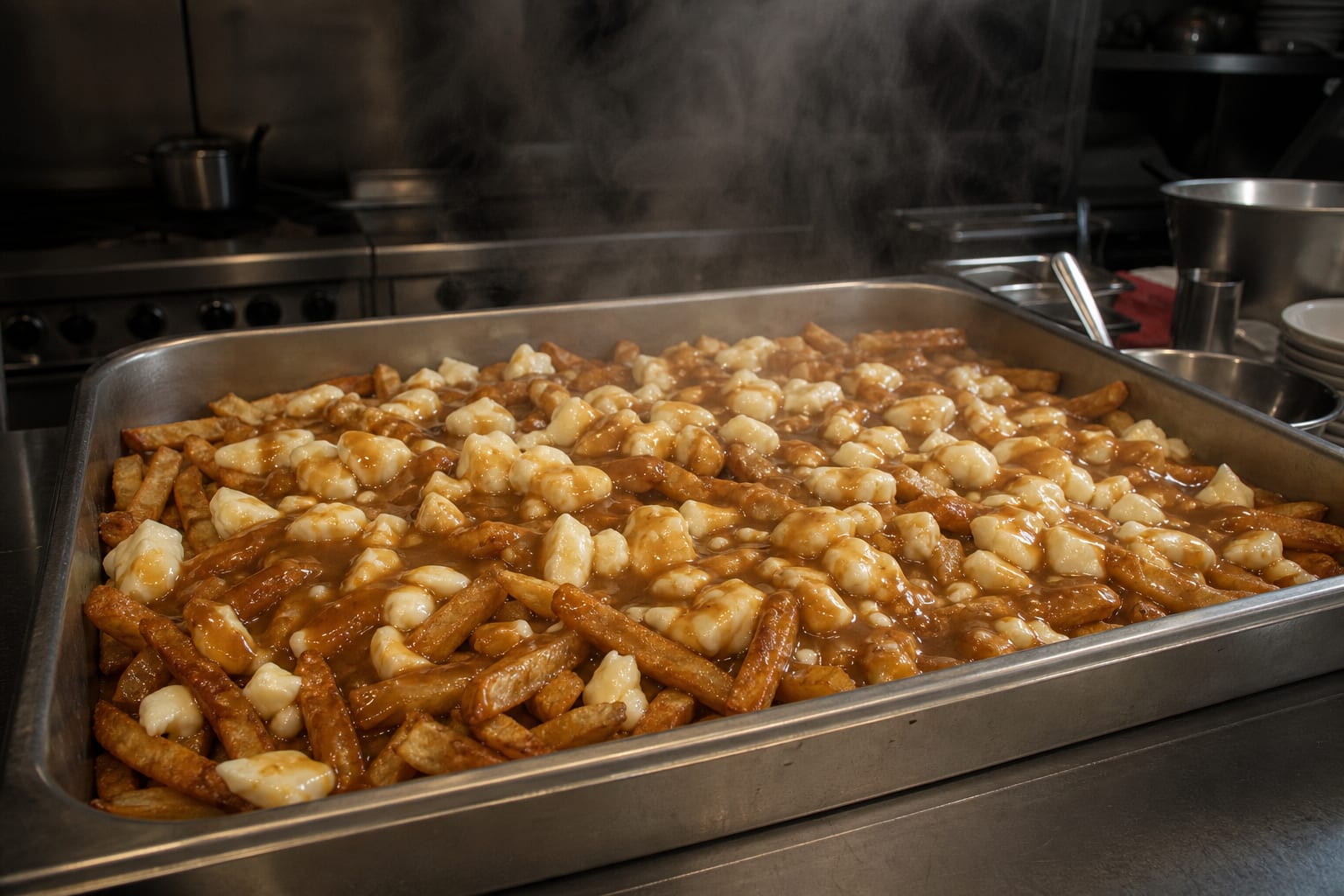 Classic Poutine Feed for the Crew — russet potatoes, cheese curds, and gravy