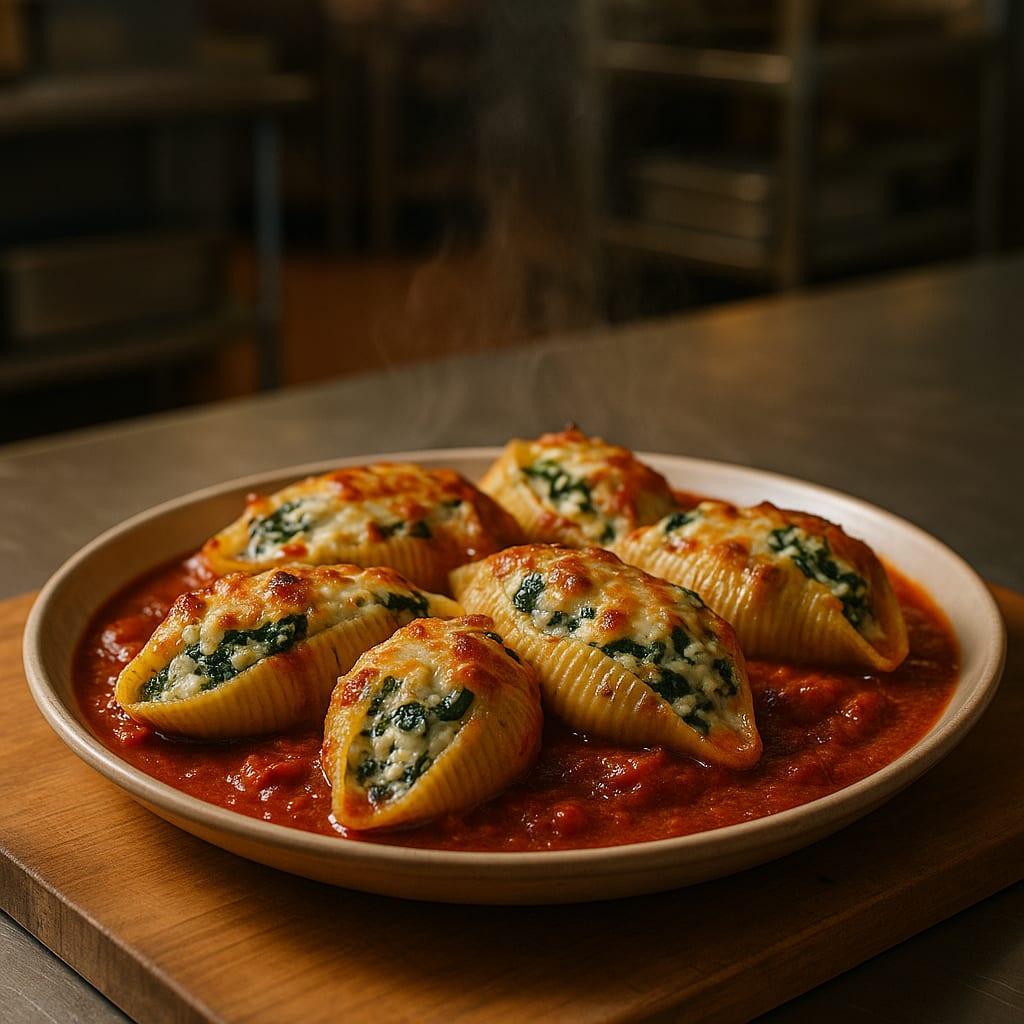 Cottage Cheese & Spinach Stuffed Shells — jumbo pasta shells stuffed with cottage cheese, mozzarella, and spinach in marinara