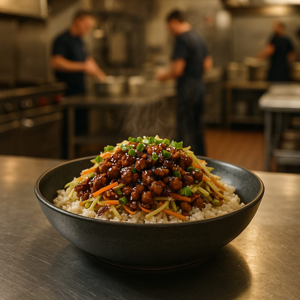 Egg Roll in a Bowl for the Crew — ground pork, coleslaw mix, rice, and green onions