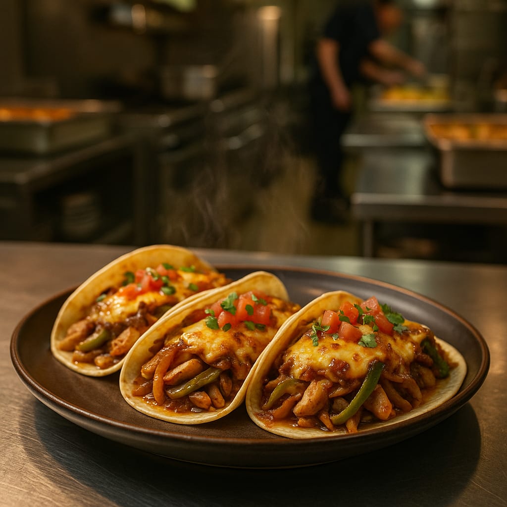 Fajita Bar Night — chicken breast, bell peppers, yellow onions, flour tortillas, and shredded cheddar