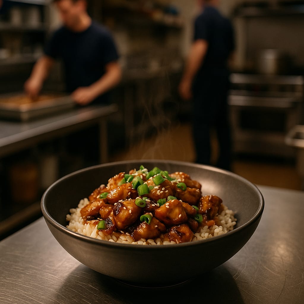 Ginger Soy Chicken Rice Bowls — sesame seeds and green onions