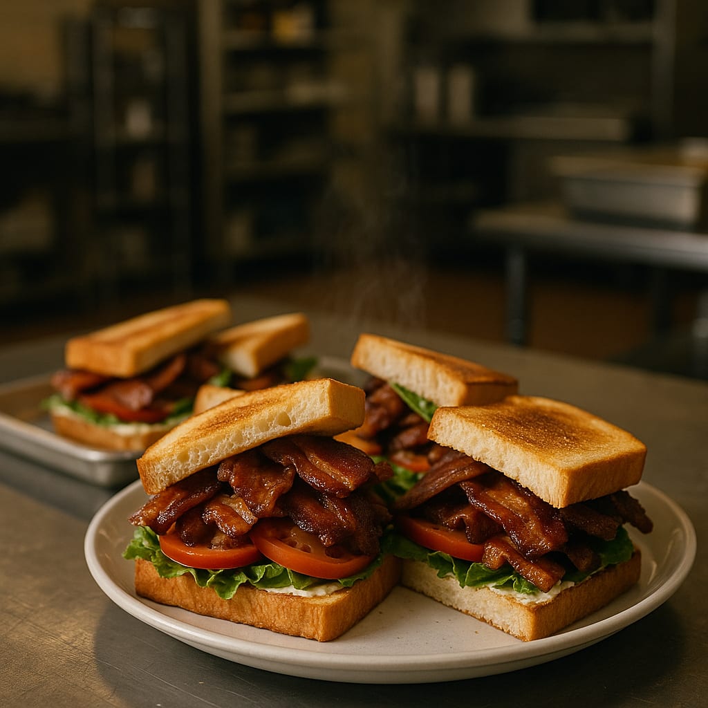 Hall BLT Sandwich Feed — thick-cut bacon, sandwich bread, ripe tomatoes, romaine or iceberg lettuce, and mayonnaise
