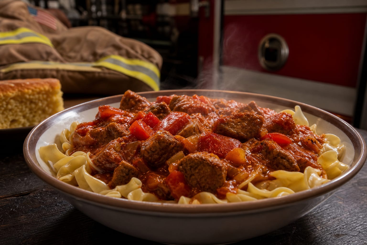 Hungarian goulash, a paprika beef stew with potatoes