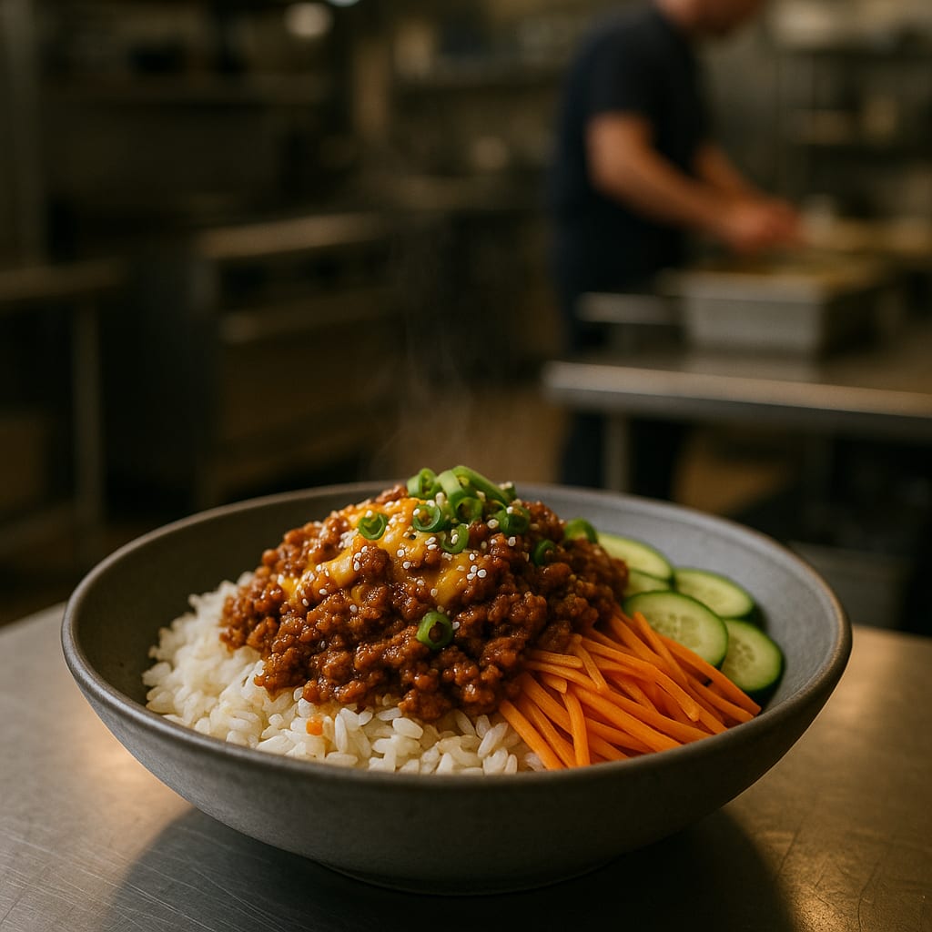 Korean Turkey Rice Bowls — ground turkey, gochujang, cucumbers, carrots, and green onions