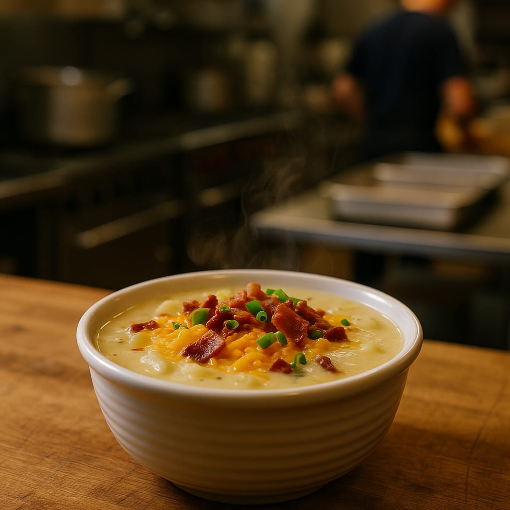 Loaded Baked Potato Soup Crock — russet potatoes, bacon, cheddar cheese, and green onions