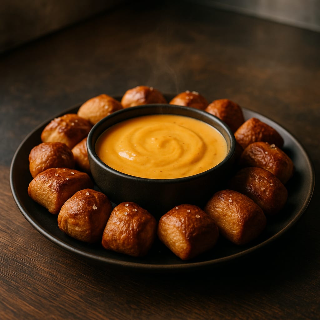 Pretzel Bite Platter with Beer Cheese — soft pretzel bites and beer cheese dip