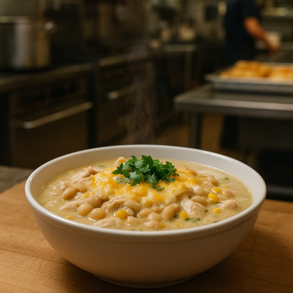 White Chicken Chili Crock — white beans, corn, cheese, and cilantro