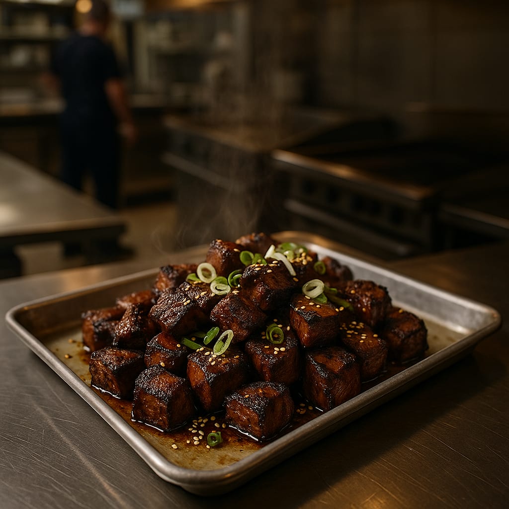 Seoul Chili Pear Beef Cubes — boneless short rib, toasted sesame seeds, and green onions