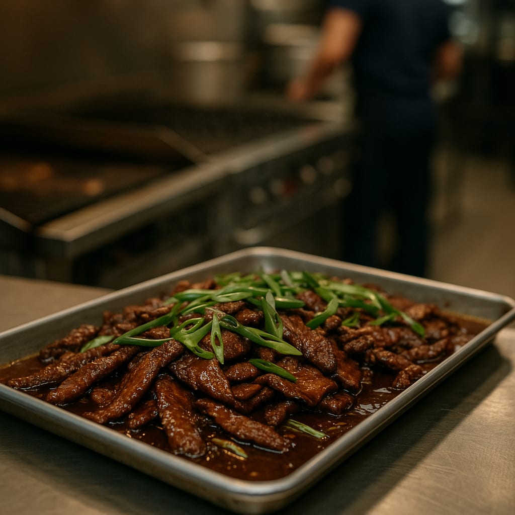 Scallion Crisp Mongolian Flank Tray — flank steak