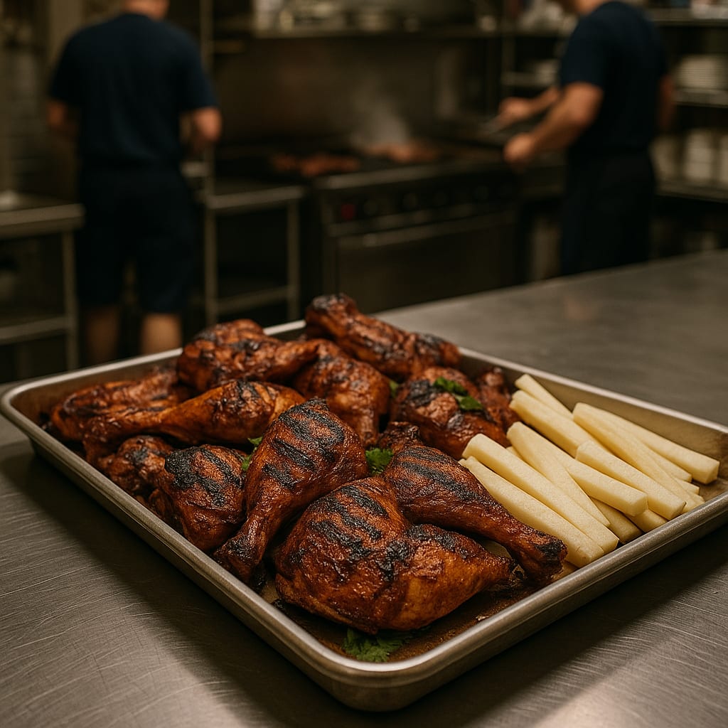 Yucatán Achiote Pollo Asado Spread — chicken leg quarters and jicama sticks