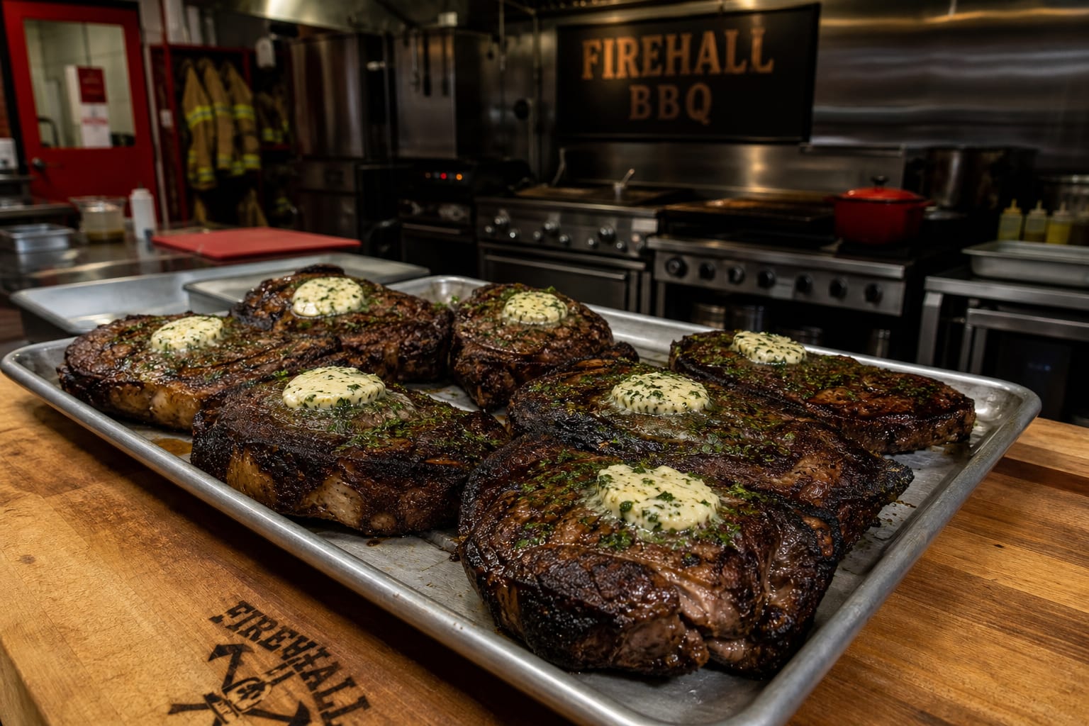 Reverse-Seared Ribeye for the Crew — boneless ribeye steaks and compound butter